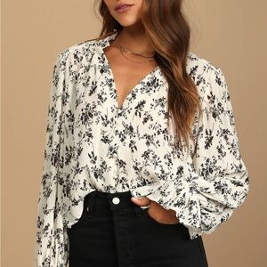 Lulu's Black and White Floral Blouse